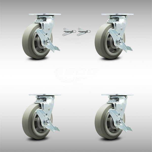 Service Caster 6 Inch SS Thermoplastic Caster Set with Ball Bearings 4 Brake 2 Swivel Lock SCC SCC-SS30S620-TPRBF-TLB-BSL-2-TLB-2 - main